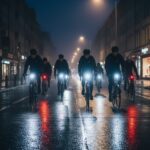 cyklister en mørk aften med lys på cyklen
