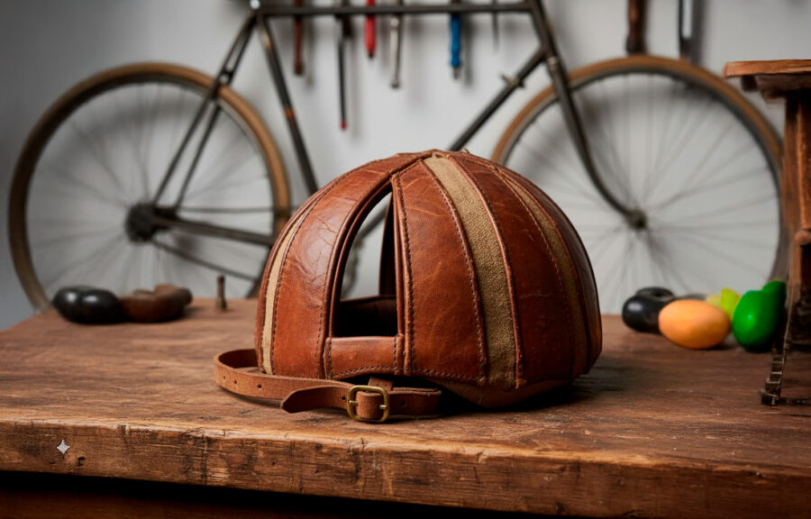Gammel læder vintage cykelhjelm